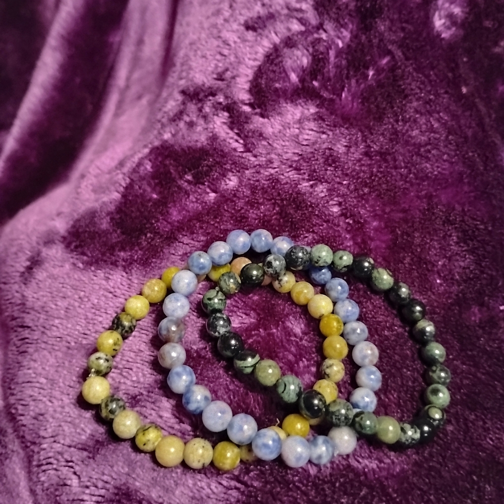 Handmade three piece cute colorful faux natural stone bracelet set
